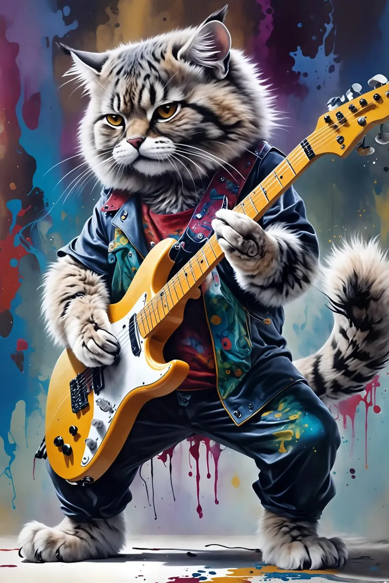 Il gatto della foresta suona la chitarra poster con telaio in alluminio da MakArena