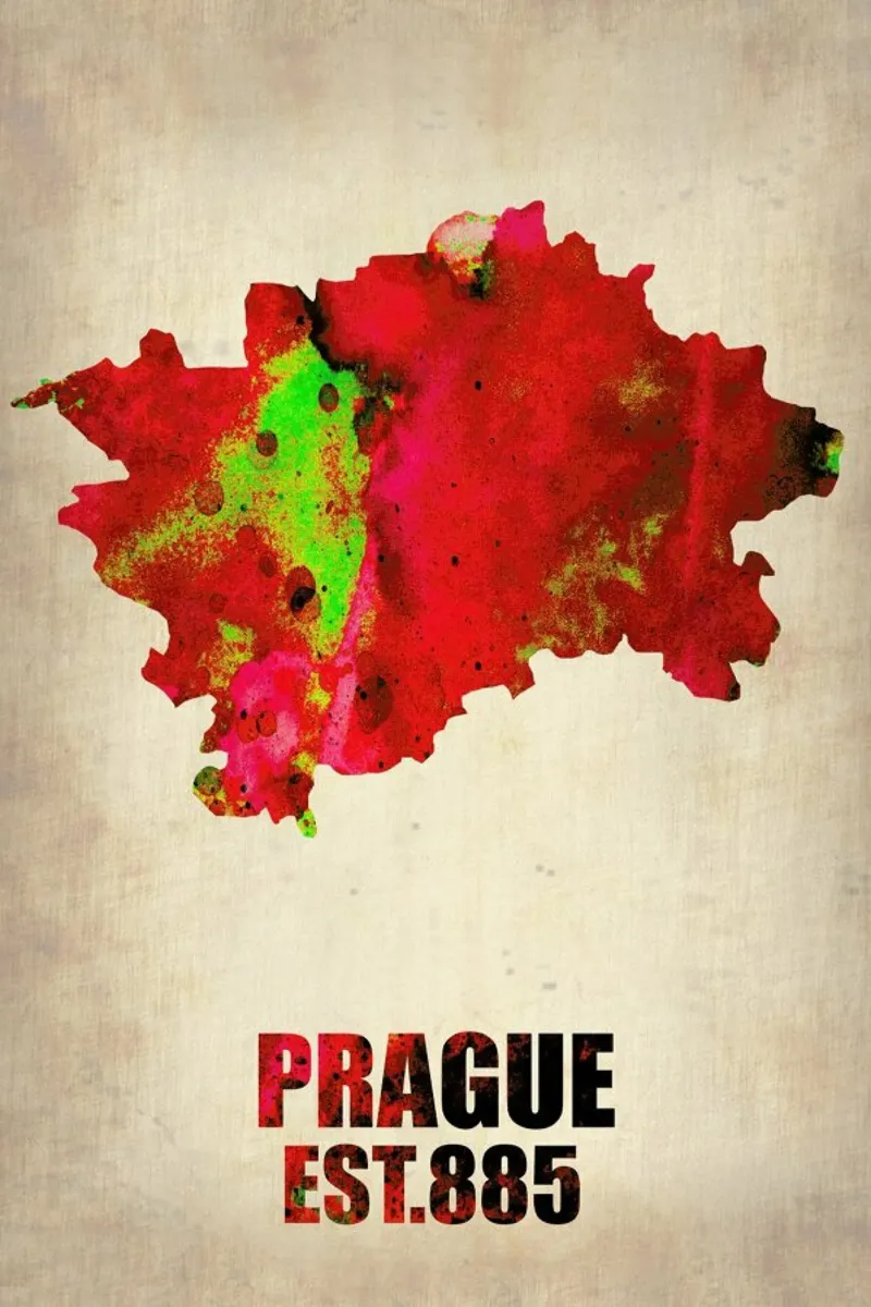 Prague Watercolor Map pellicola backlit da Naxart