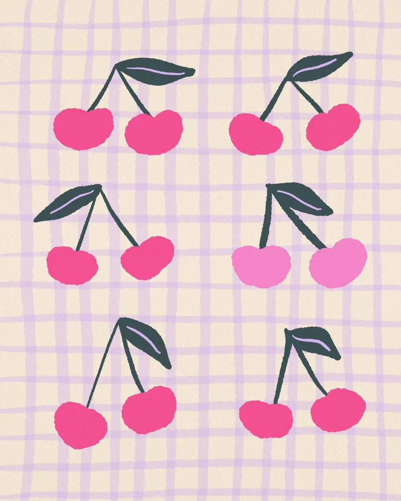 Cerezas abstractas en una cuadrícula metacrilato de Wackapacka