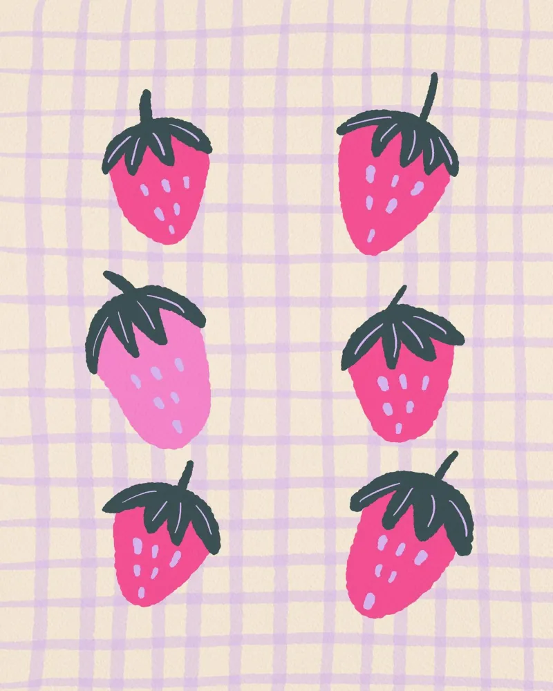 Abstract strawberries on a grid pattern hahnemühle by Wackapacka