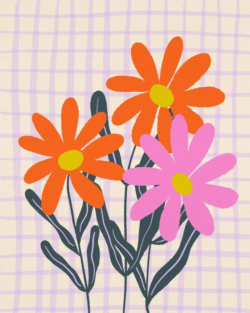 Abstract flowers on a grid pattern canvas by Wackapacka