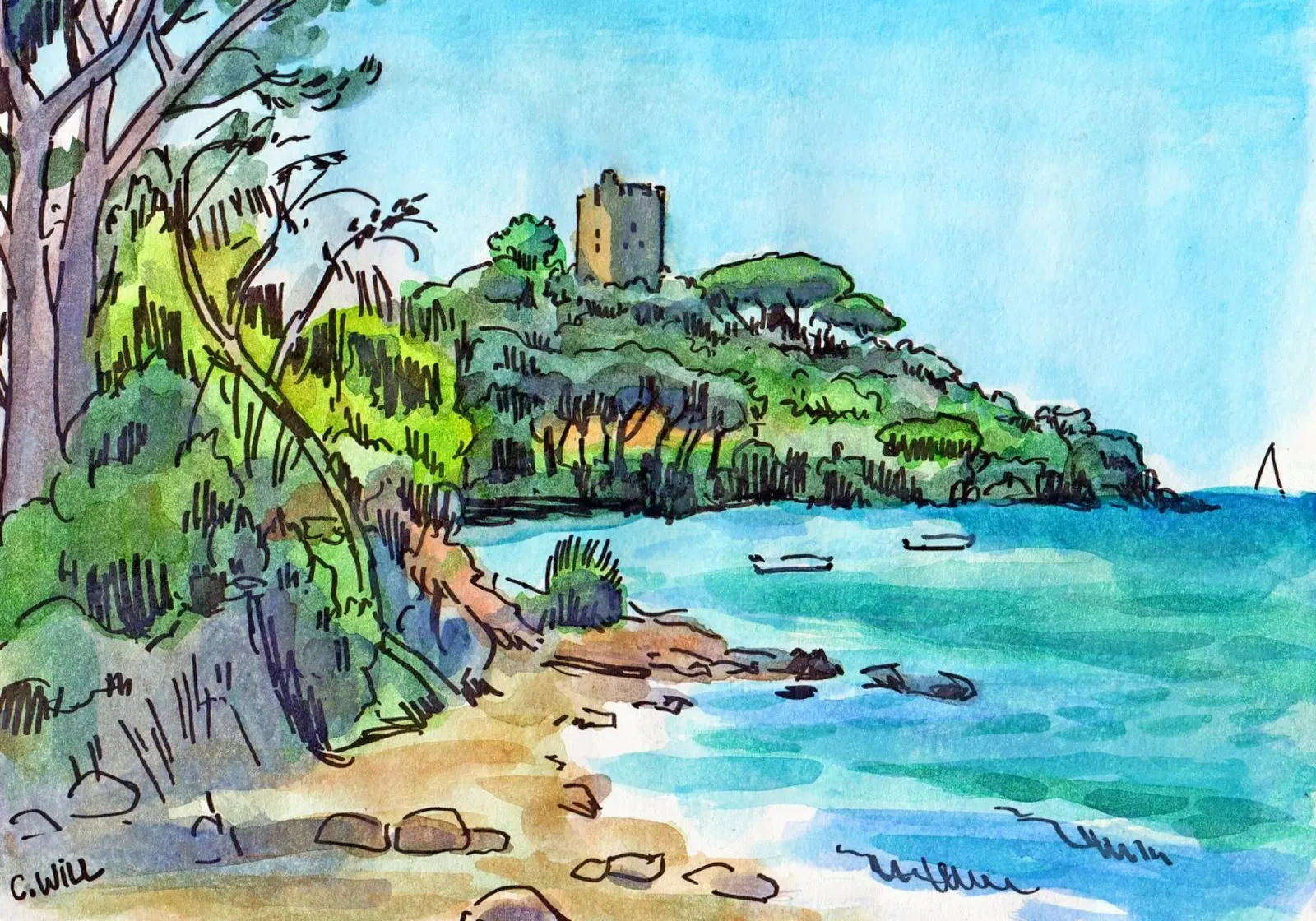 Torre in Italia poster con telaio in alluminio da C.WILL