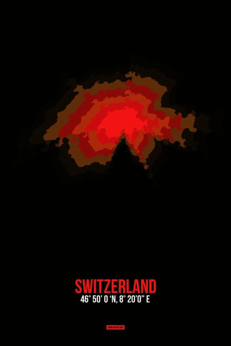 Switzerland Radiant Map tela con Cornice a cassetta da Naxart