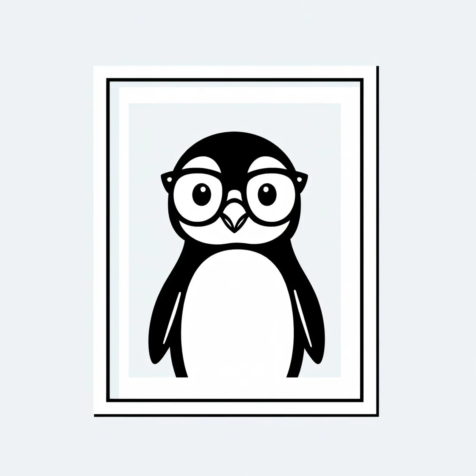 Un simpático pingüino de dibujos animados con gafas, enmarcado y presentado lienzo con Marco flotante de DesignDoodle