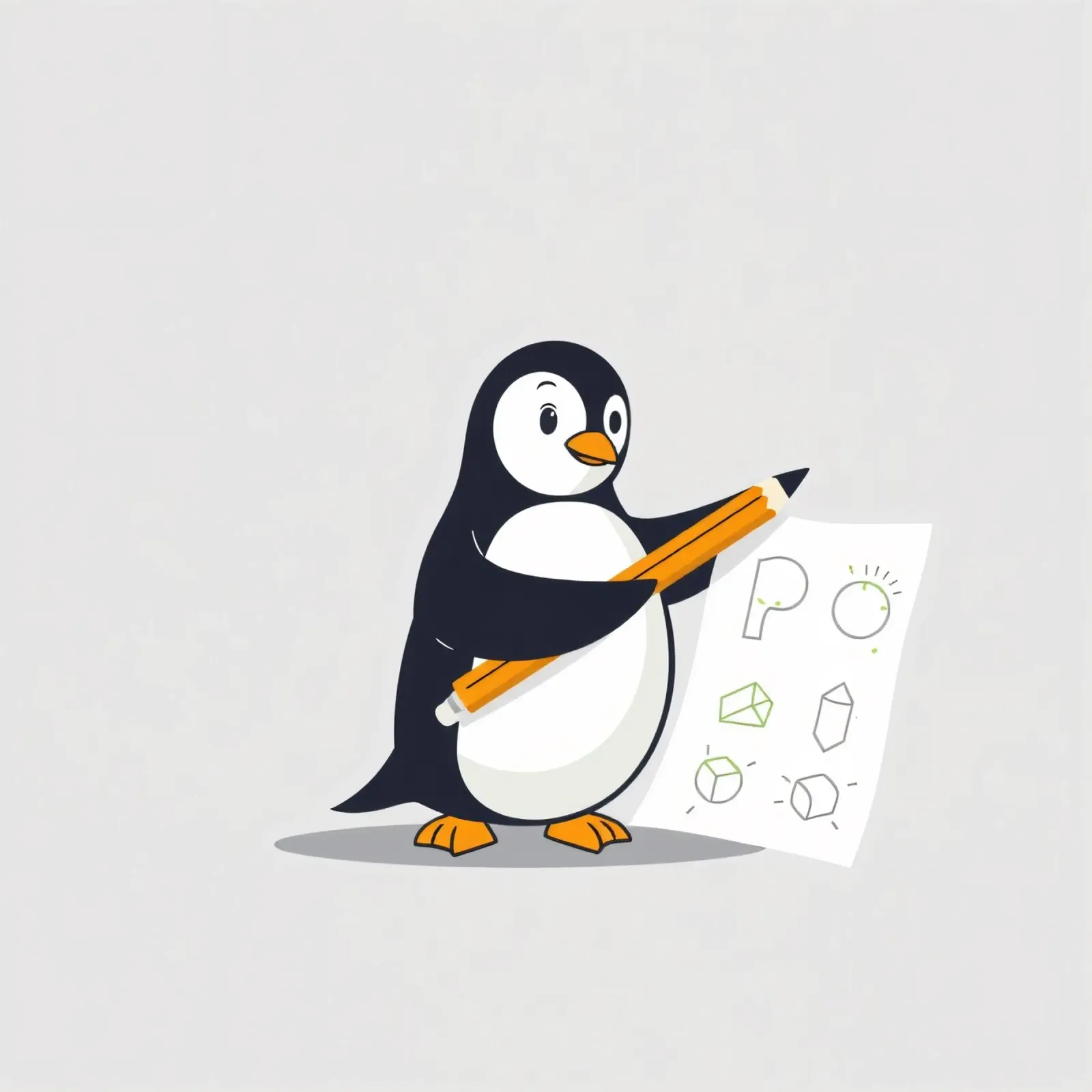 A cartoon penguin drawing shapes and letters canvas by DesignDoodle