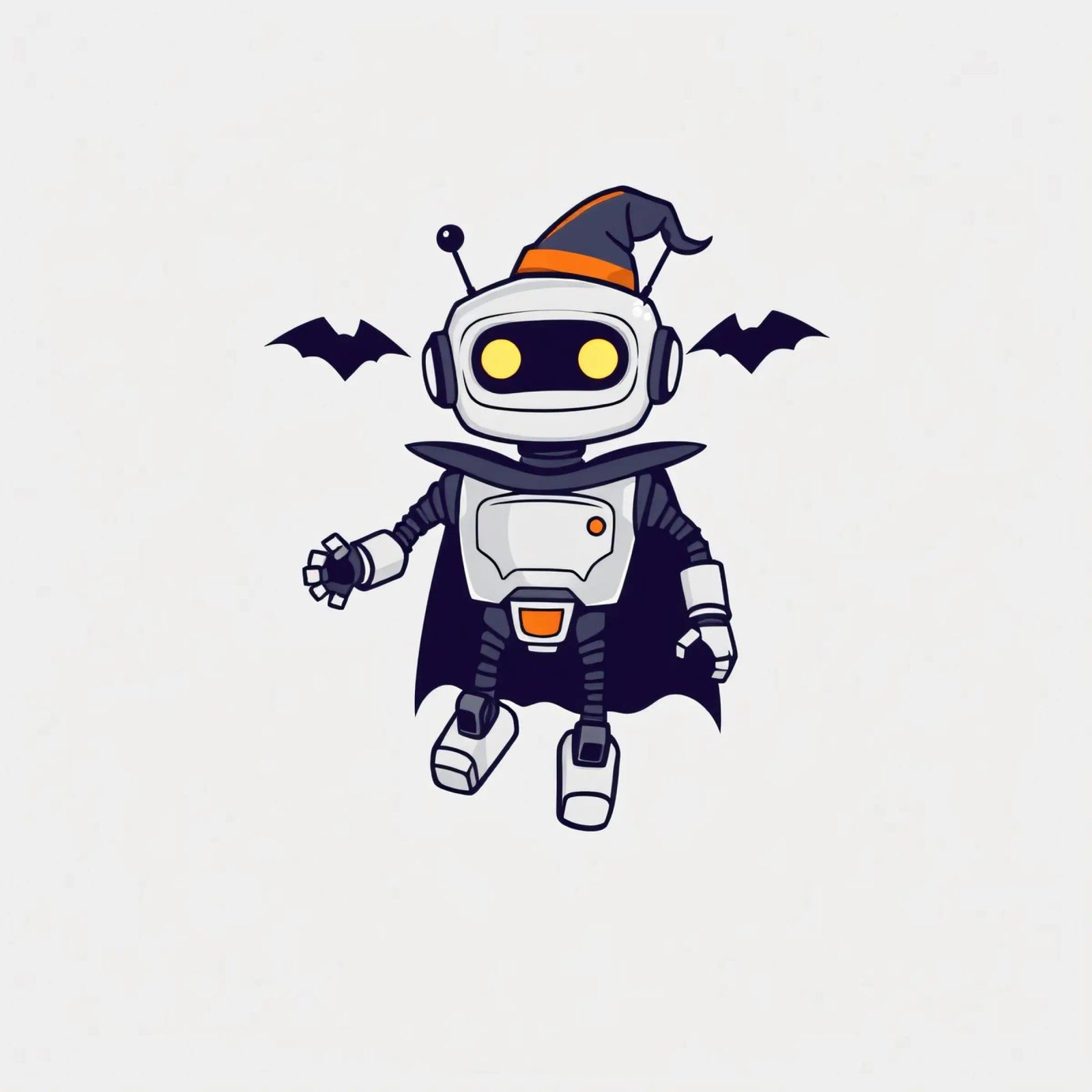 Un juguetón robot disfrazado de Halloween con capa metacrilato de DesignDoodle