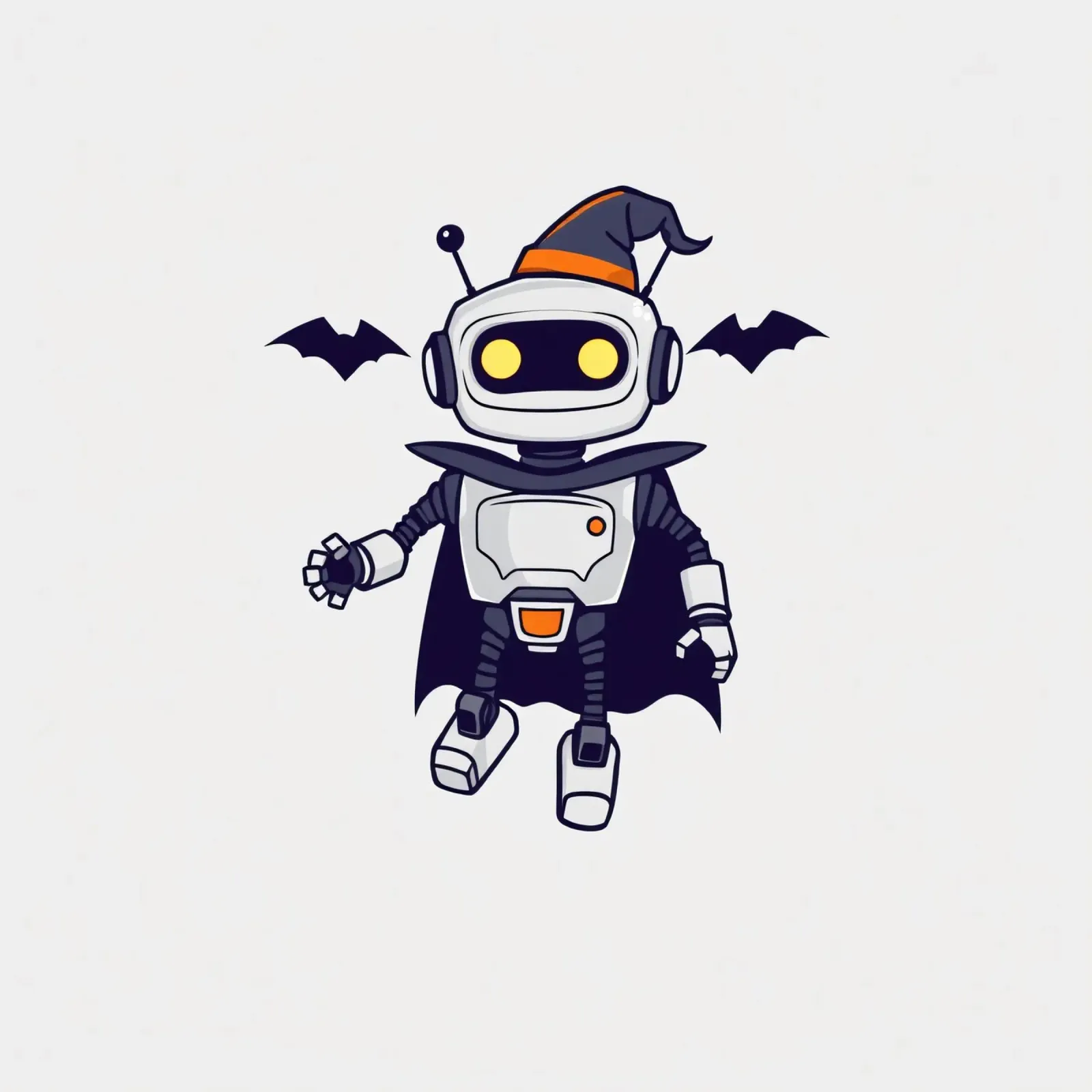 Un robot giocoso in costume di Halloween, con tanto di mantello plexiglass da DesignDoodle