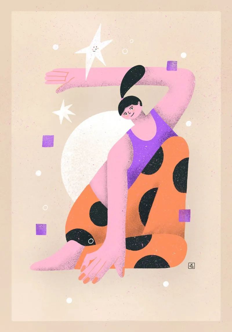 Yoga - Woman doing yoga in front of sun and stars Illustration canvas by Bold & Beautiful