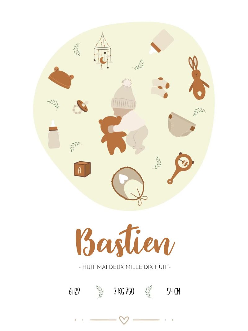 Affiche de naissance personnalisable - Modèle Bastien poster de Idées & Création