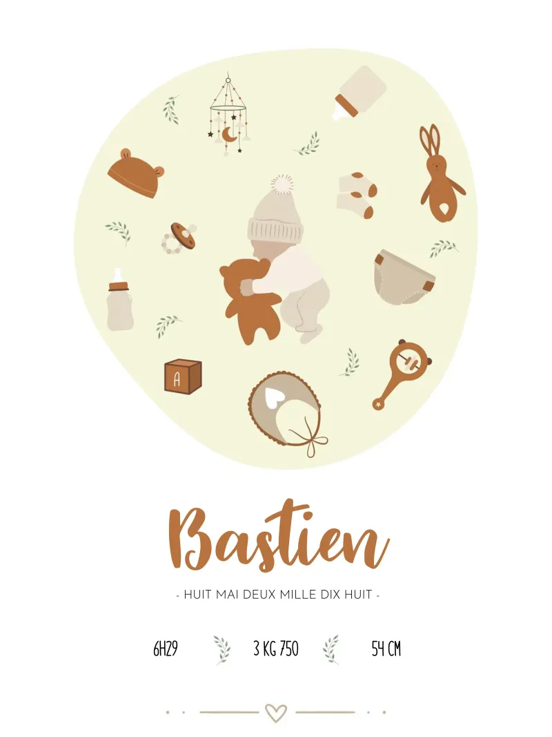Affiche de naissance personnalisable - Modèle Bastien alluminio dibond da Idées & Création