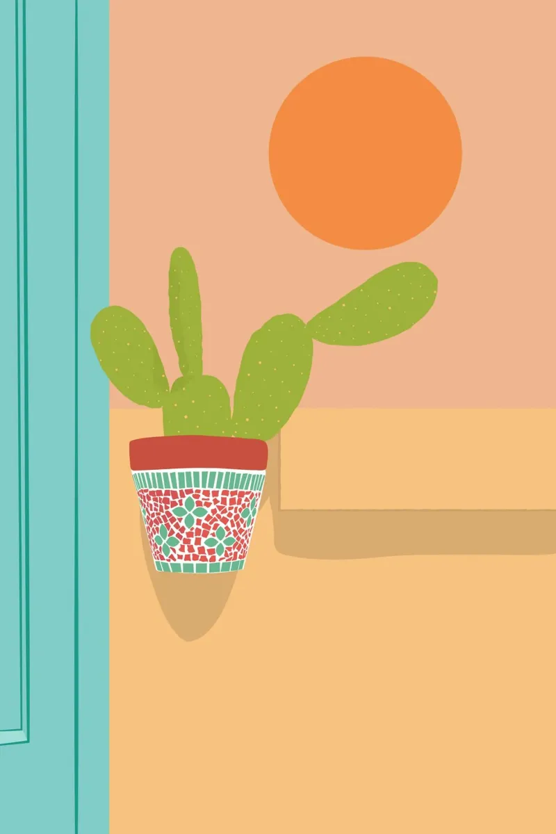 Boho Kaktus Opuntia Illustration pellicola backlit da pierosvisuals