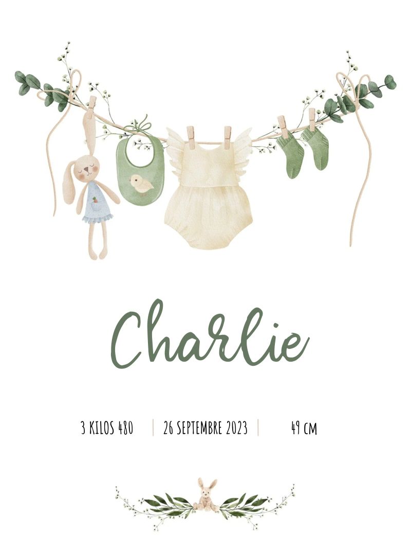 Affiche de naissance personnalisable - Modèle Charlie poster de Idées & Création