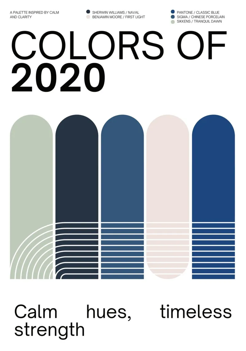 2020 Colors of the year Poster - v4 – Rounded Stripes pannello forex da Hightown Design
