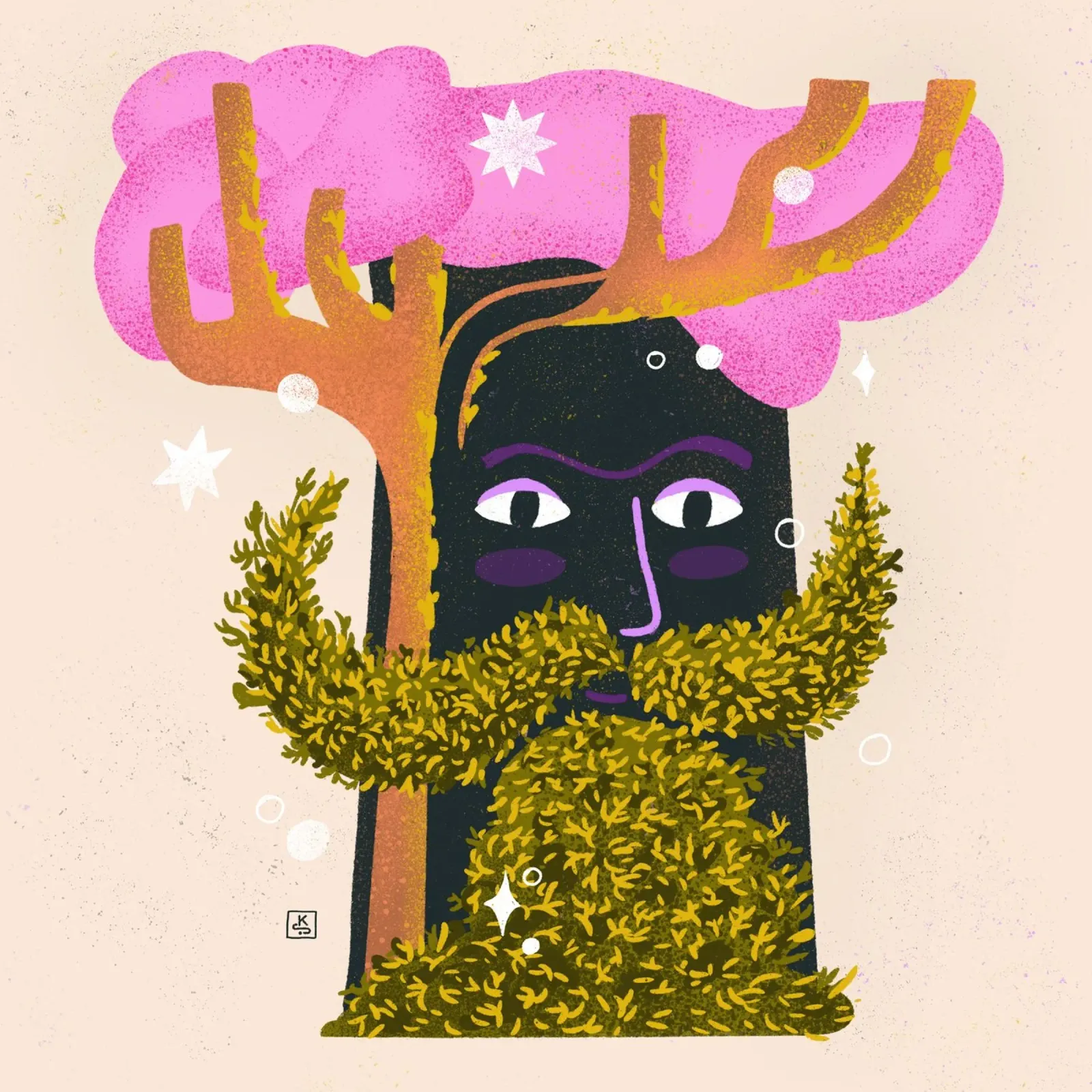 Magic tree with beard made of moss illustration hahnemühle by Bold & Beautiful