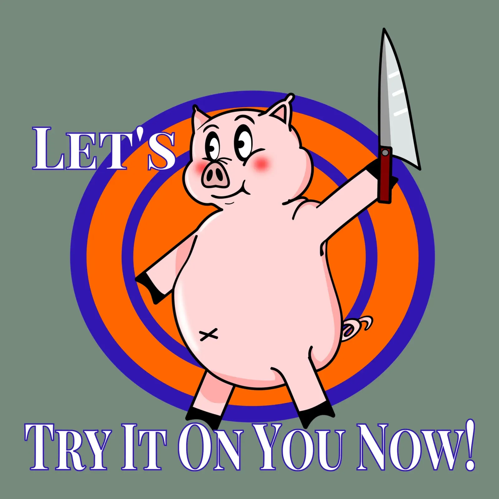 Let's Try It on You Cartoon Pig canvas by sillyindustries