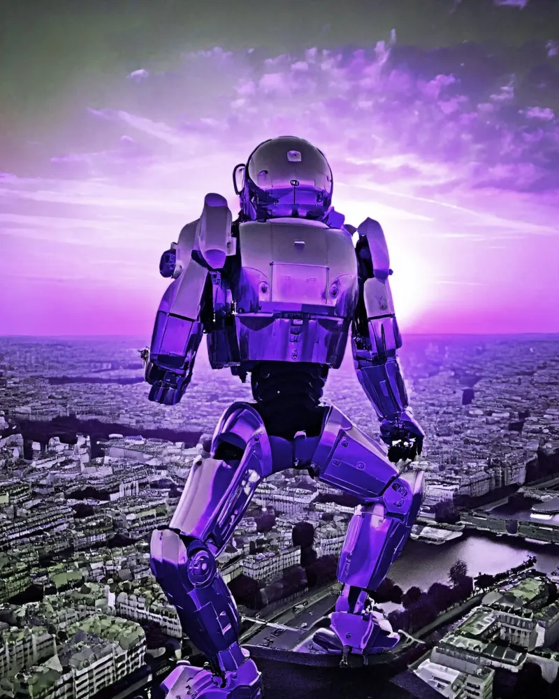 TRAMONTO SU PARIGI. Viola poster con telaio in legno da Thierry vobmann photography