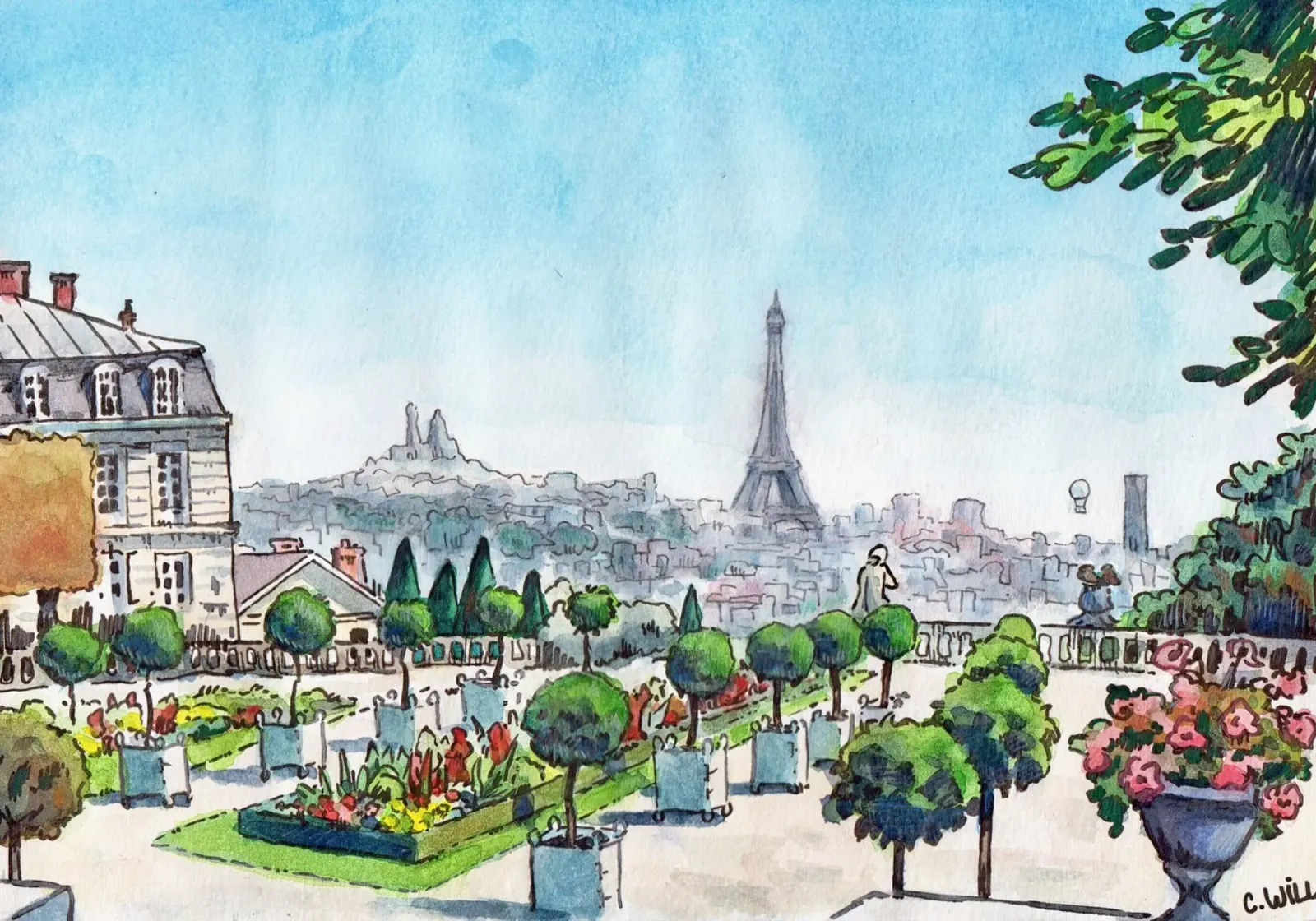 Vista da Saint-Cloud poster con telaio in legno da C.WILL