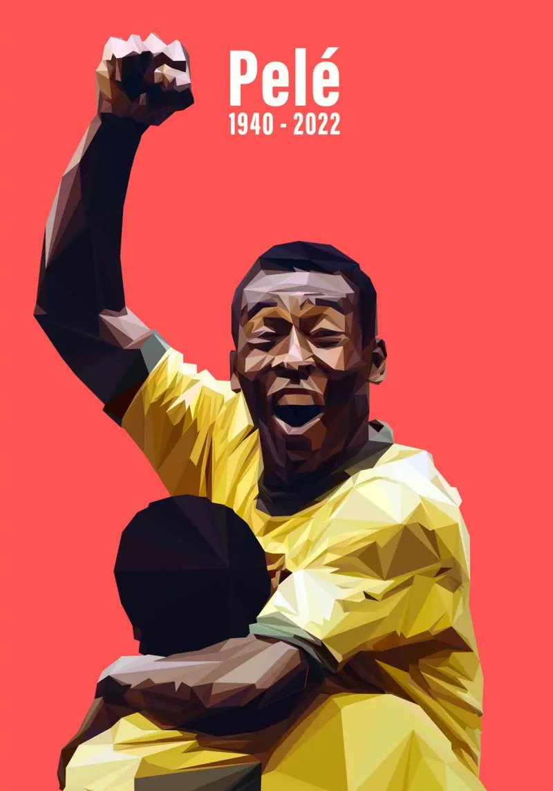 Pele The Legend Football Player carta hahnemühle da Low poly art