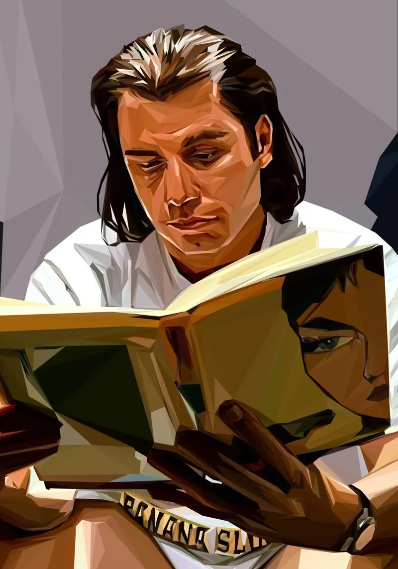 Reading Book meme poster con telaio in legno da Low poly art
