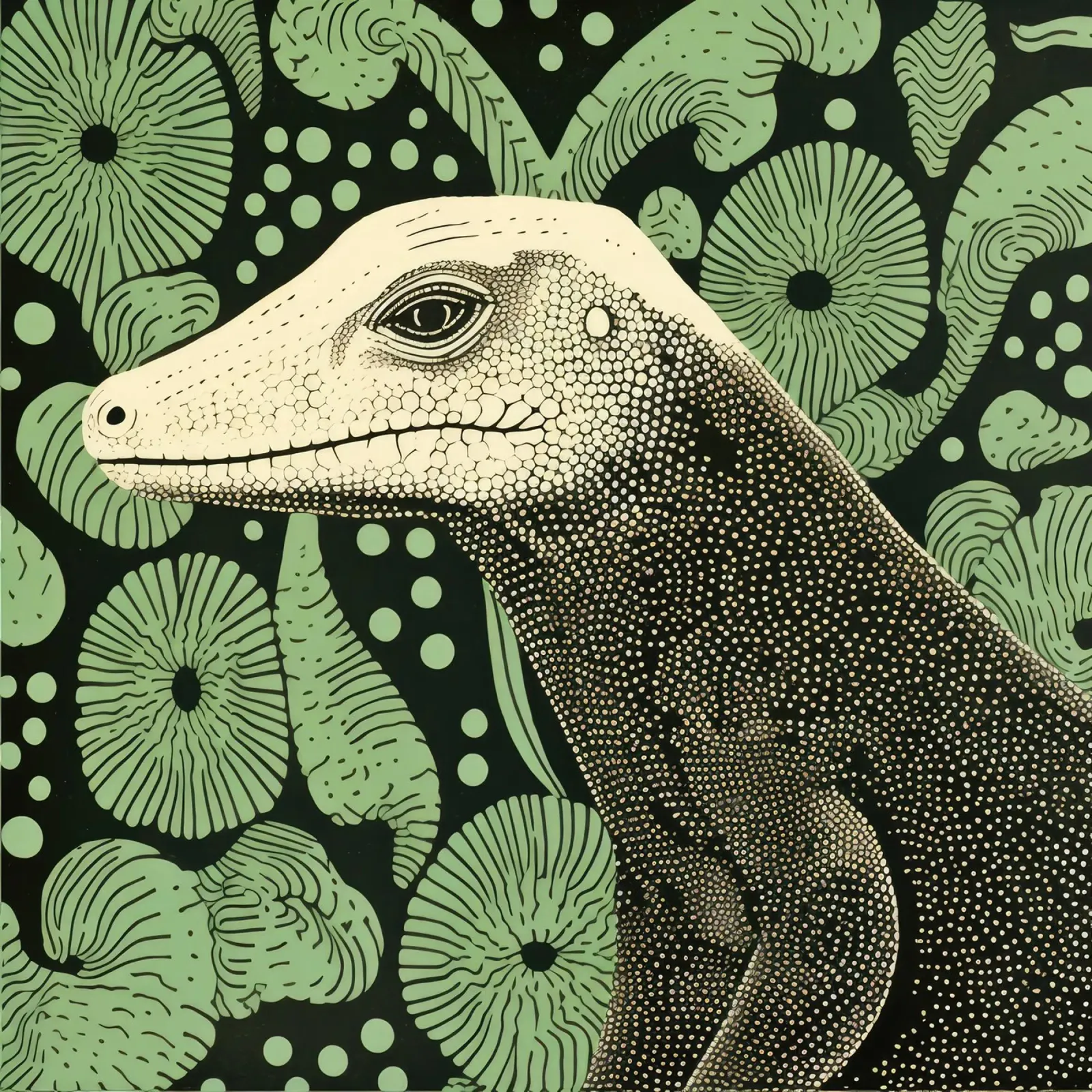 Drago di Komodo verde 1 pellicola backlit da Minimal Animal Art