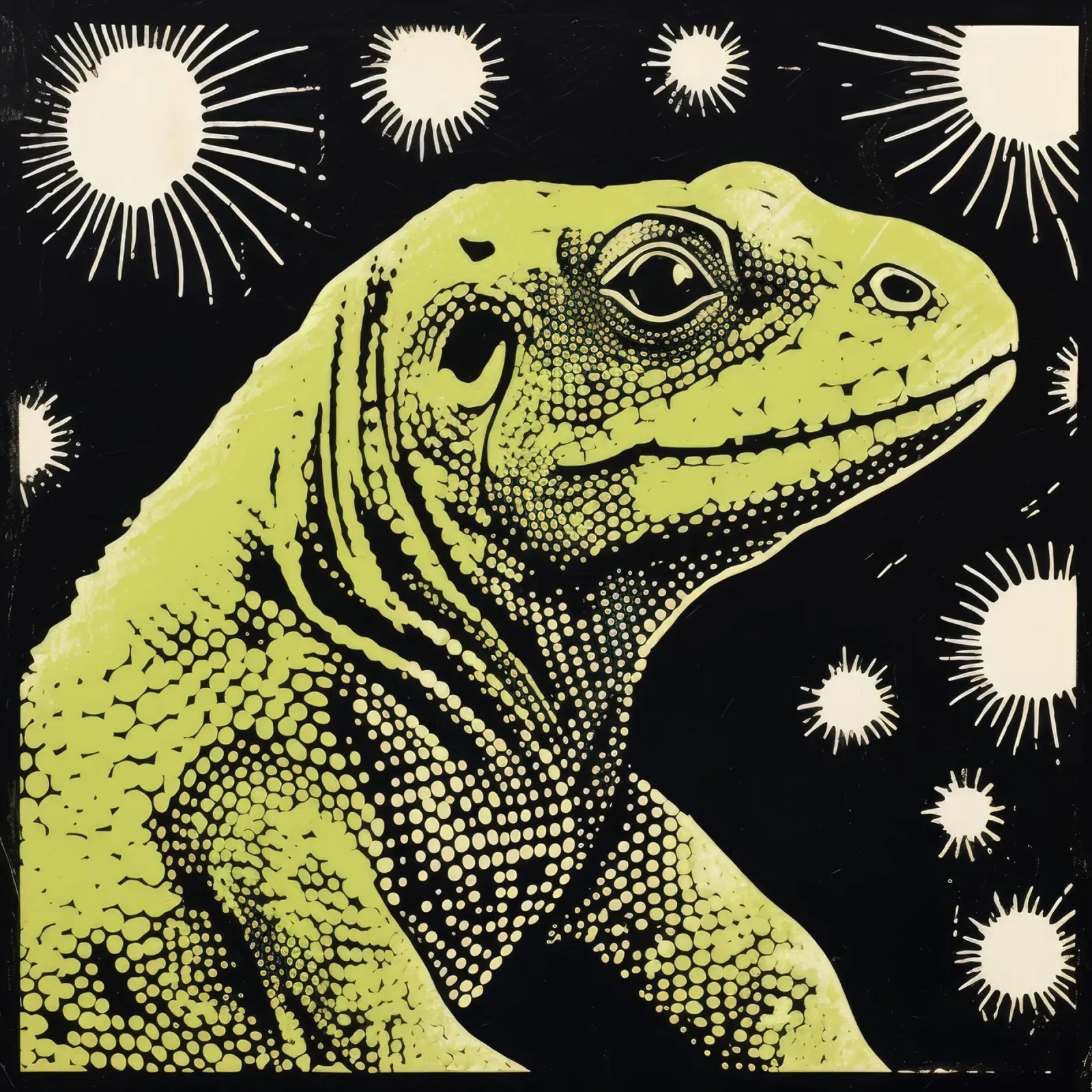 Drago di Komodo verde 2 pellicola backlit da Minimal Animal Art
