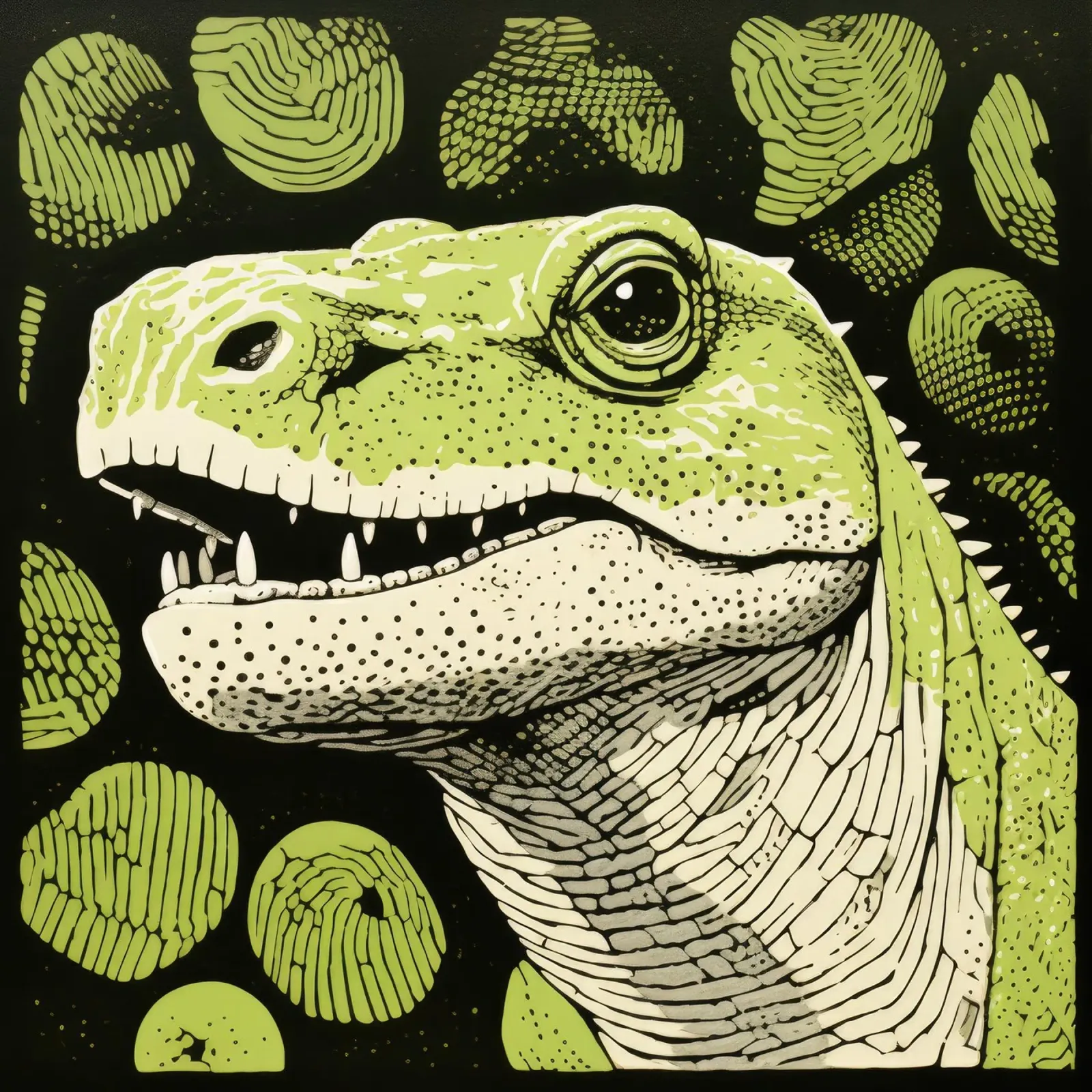 Drago di Komodo verde 4 pellicola backlit da Minimal Animal Art