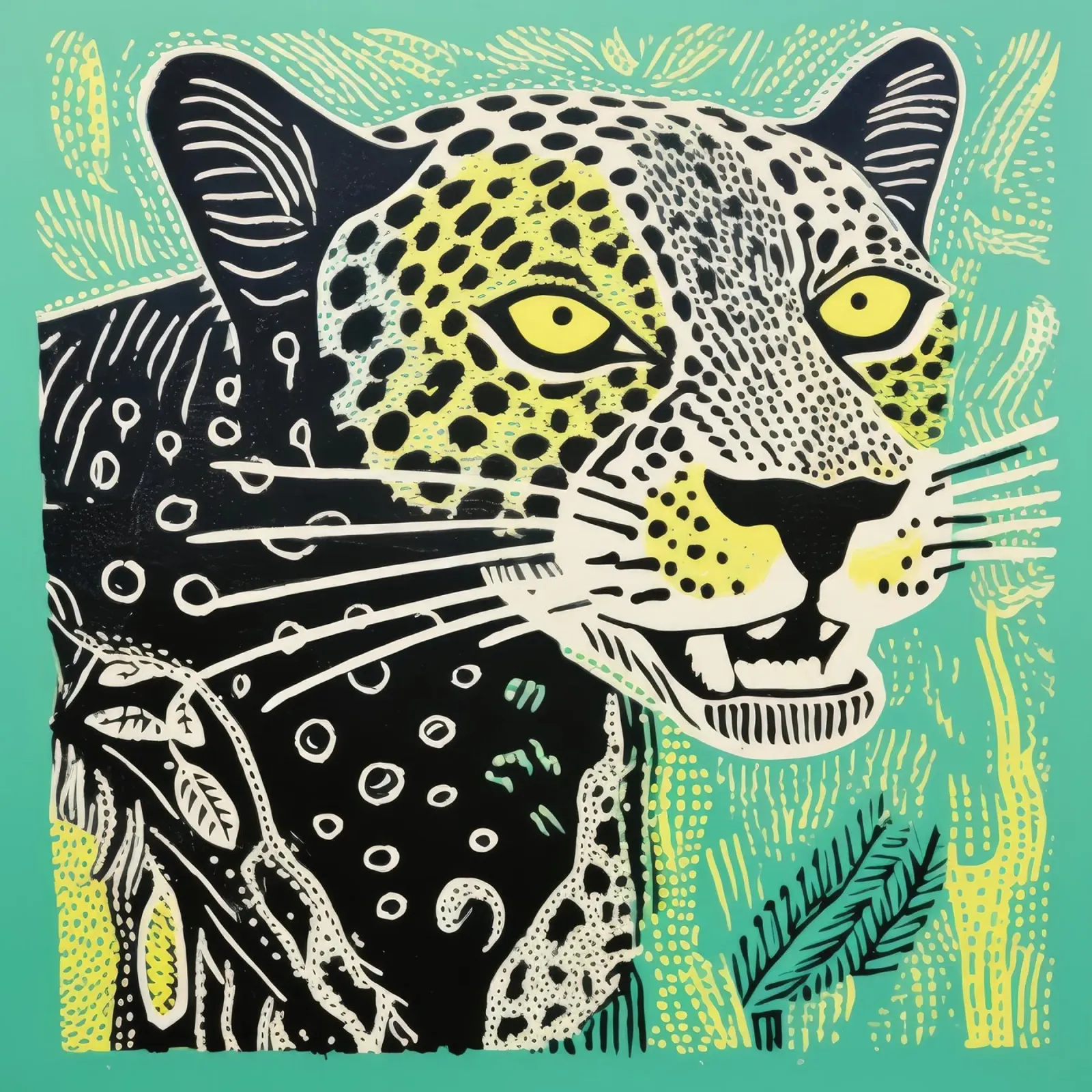 Leopardo Verde 4 poster con telaio in legno da Minimal Animal Art