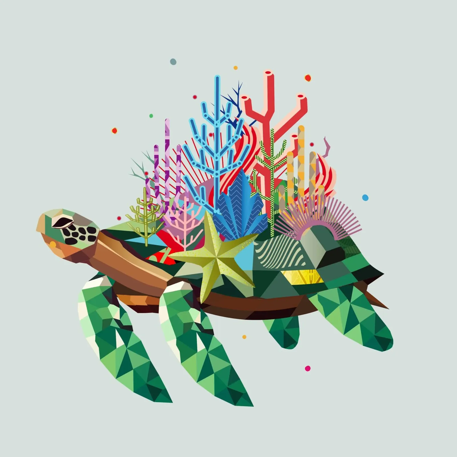 Colourful turtle with corals - Exotic marine art canvas by namosh