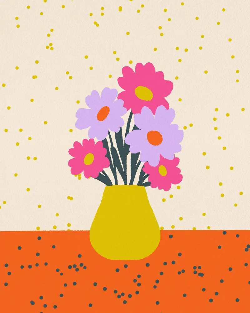 Fleurs dans un vase - orange, jaune, lavande, rose hahnemühle de Wackapacka