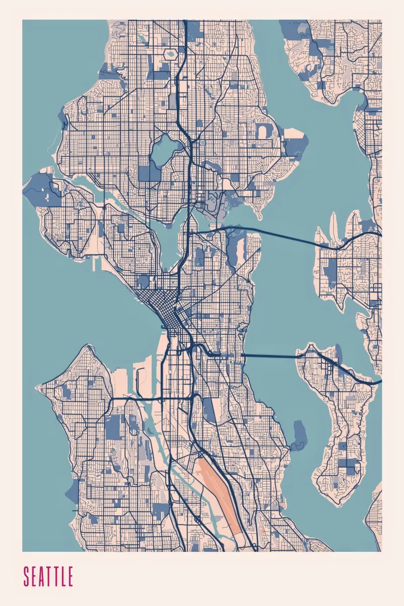 Seattle - Tra acqua e skyline poster con telaio in alluminio da MOOODZART