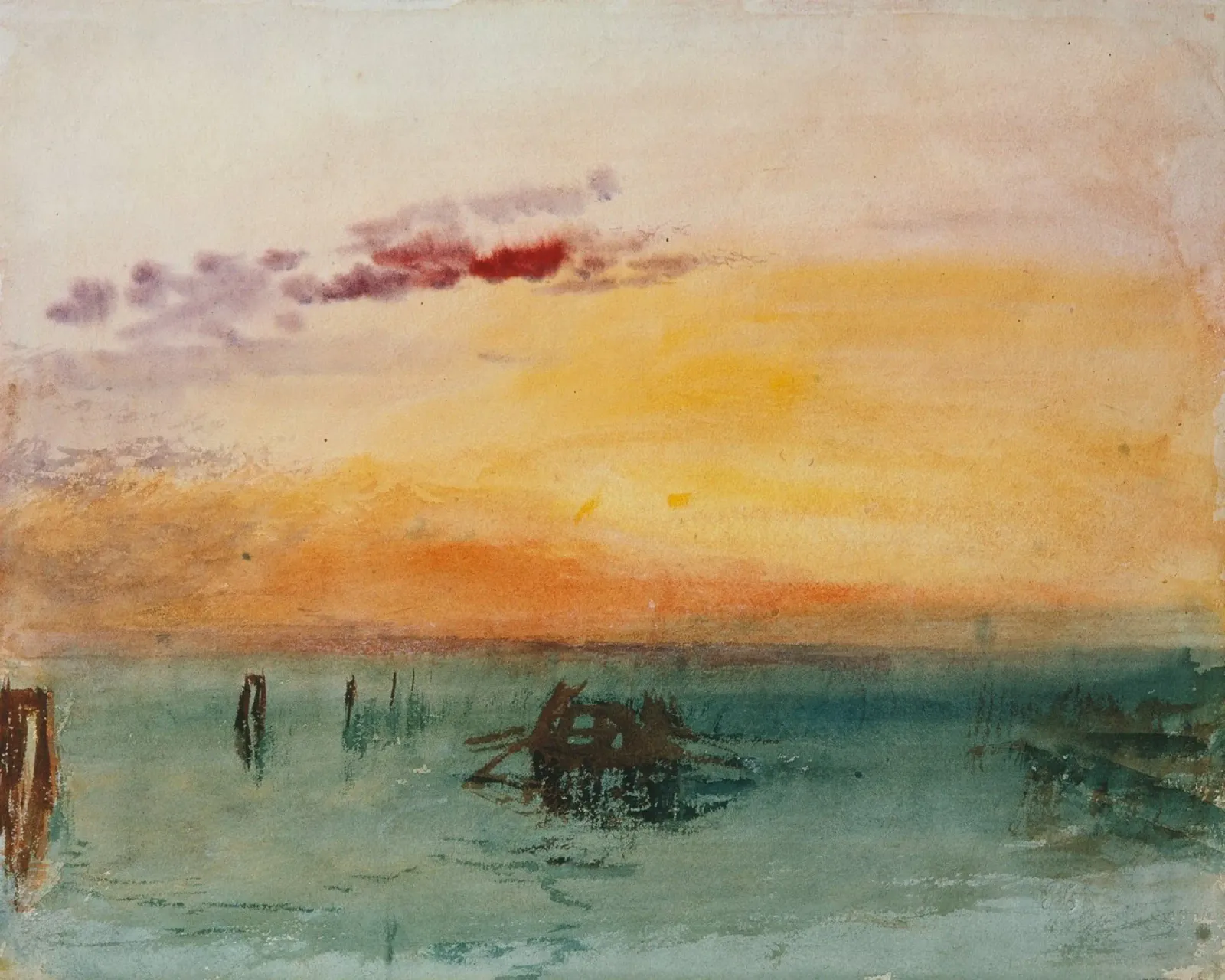 WilliamTurner - Venedig, mirando a través de la laguna al atardecer poster con marco de madera de ARTOTHEK