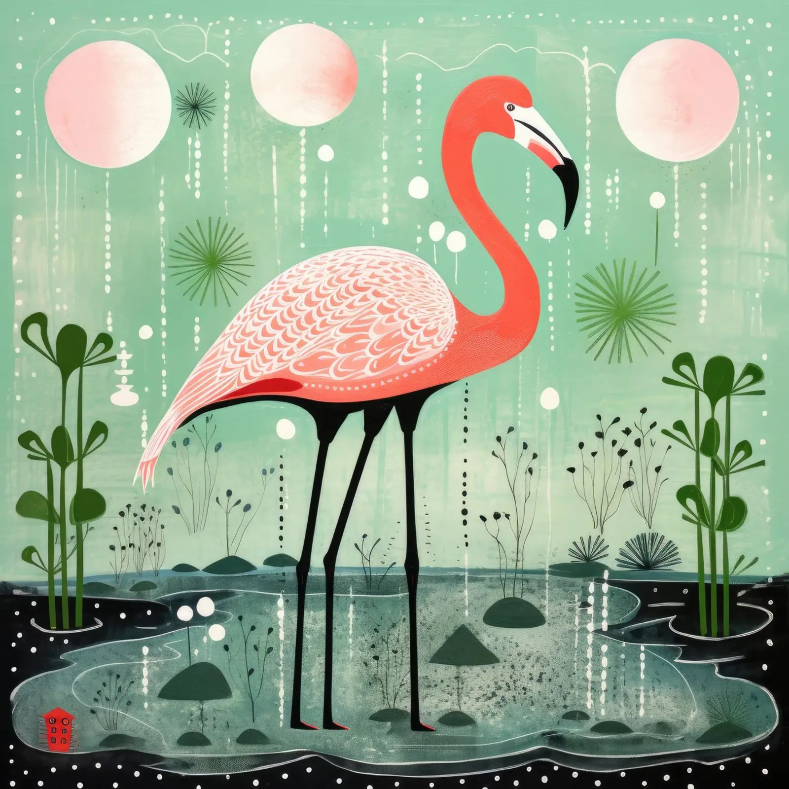 Fenicottero verde 1 carta hahnemühle da Minimal Animal Art
