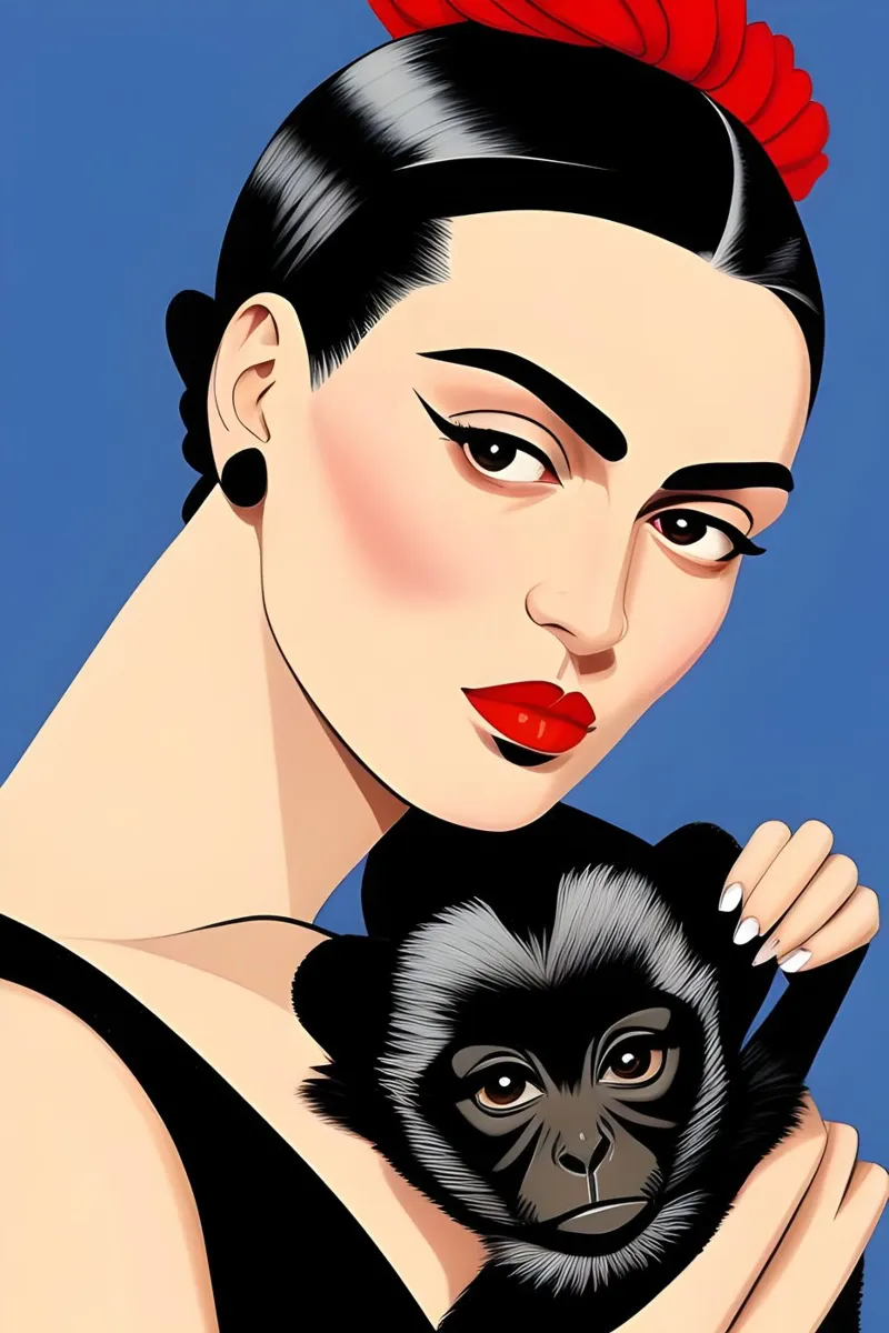 Frida Kahlo e la scimmia da compagnia pellicola backlit da ART DECO