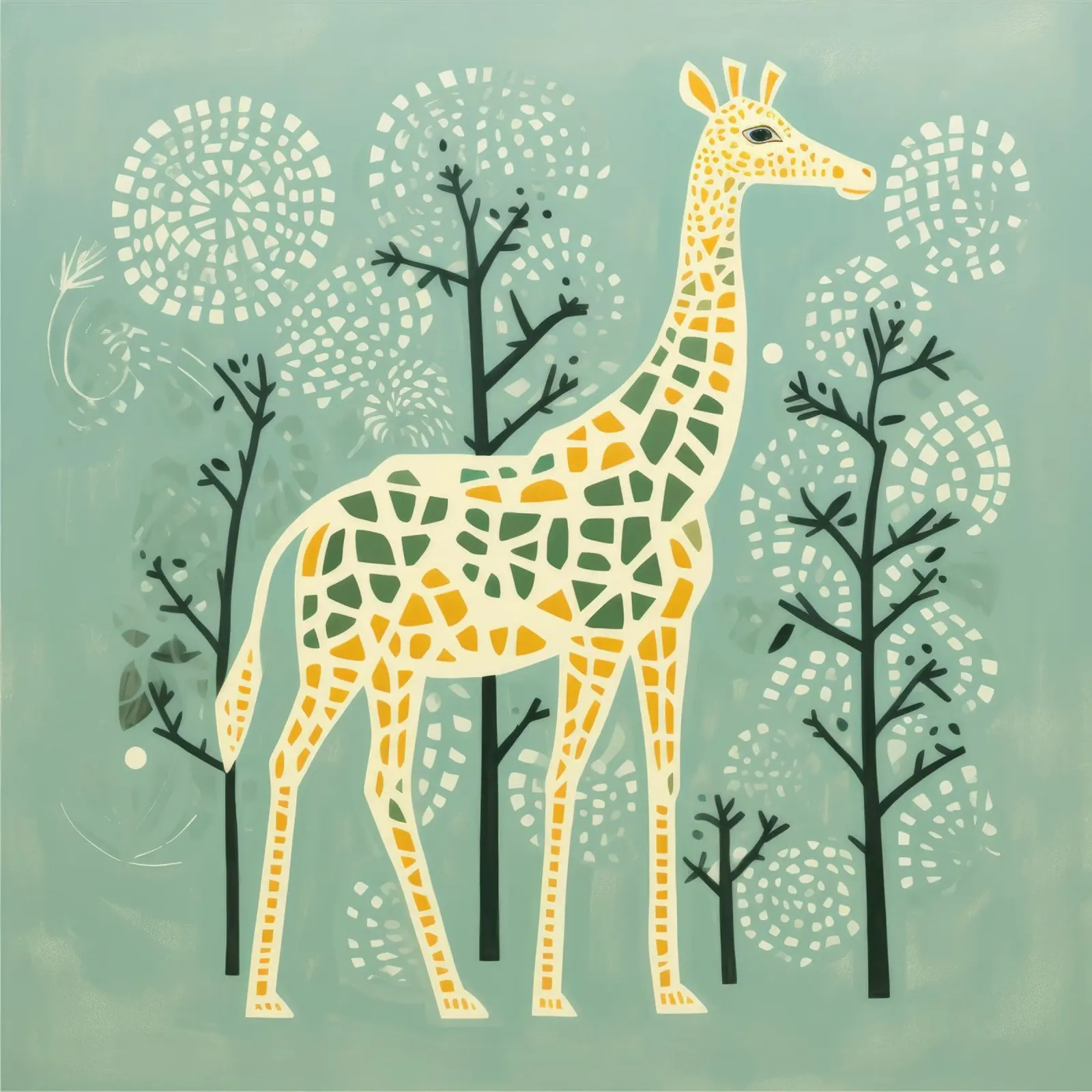 Giraffa verde 1 pellicola backlit da Minimal Animal Art