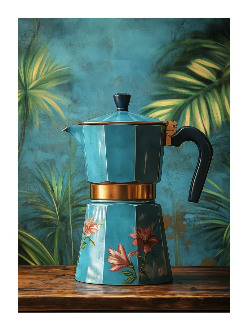 Koffiezetapparaat met bloemen canvas met Baklijst van Spice & Style