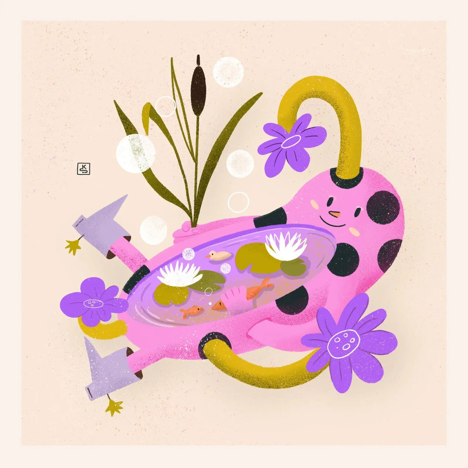 Small fun pond with ducks, fish and water lilies canvas by Bold & Beautiful
