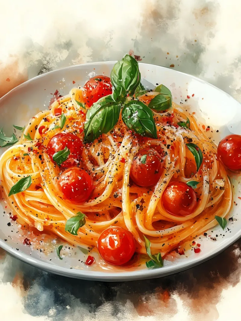 Spaghetti al pomodoro ciliegino e basilico carta hahnemühle da Spice & Style