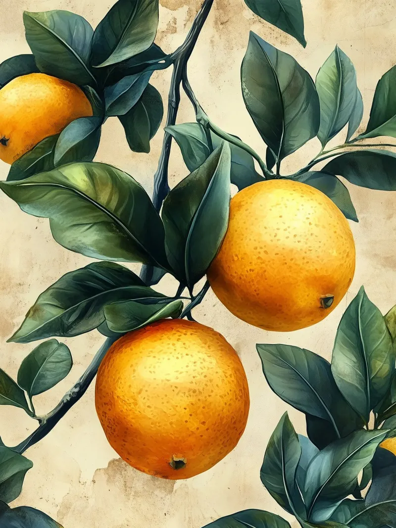 Arance e foglie poster con telaio in alluminio da Spice & Style