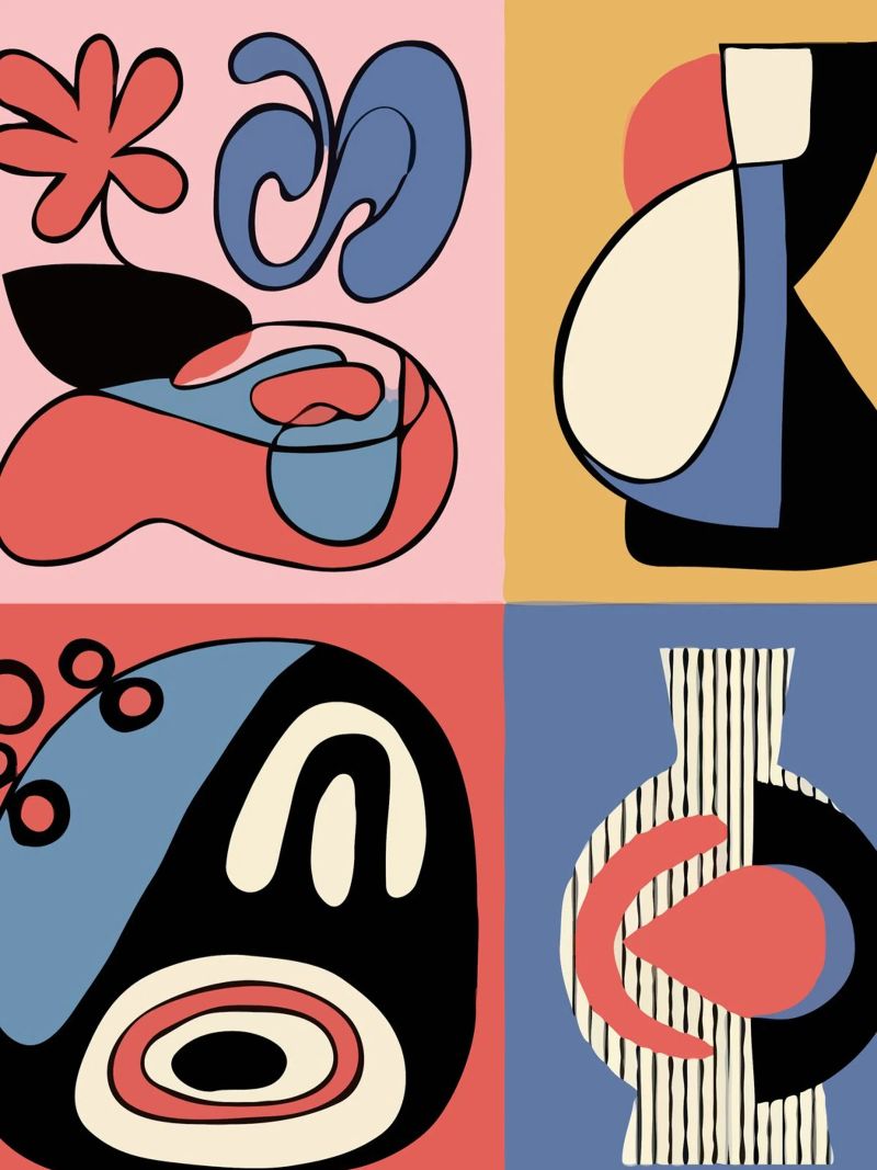 Vibrant abstract shapes and bold poster de ramosashop