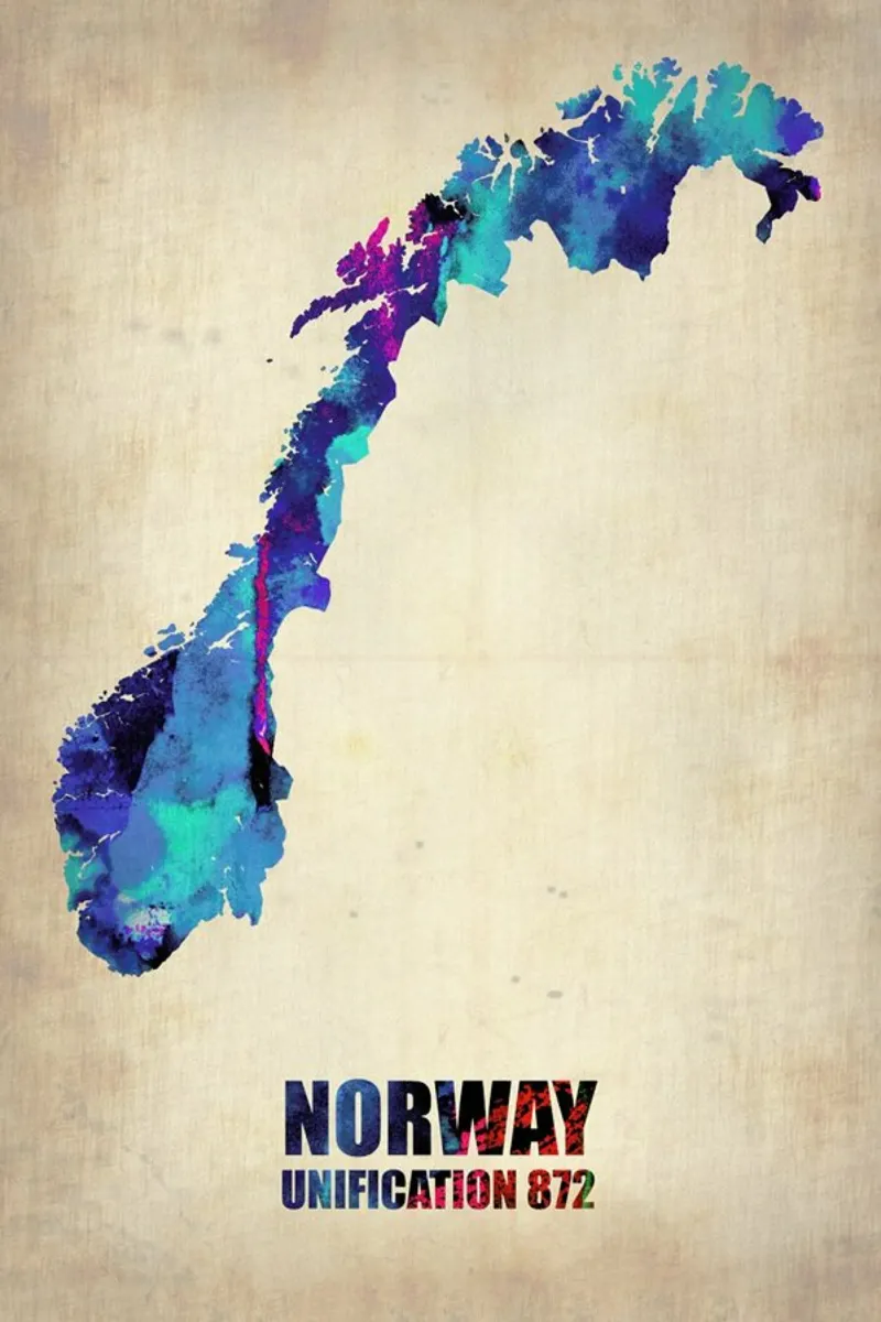Norway Watercolor Map pellicola backlit da Naxart