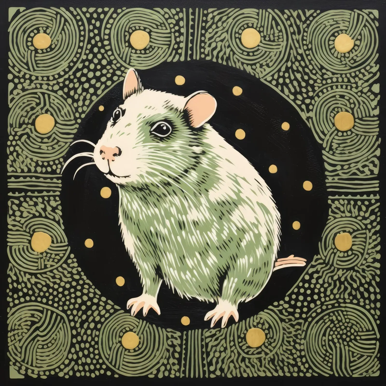 Cochon d'Inde vert 4 poster avec cadre en bois de Minimal Animal Art