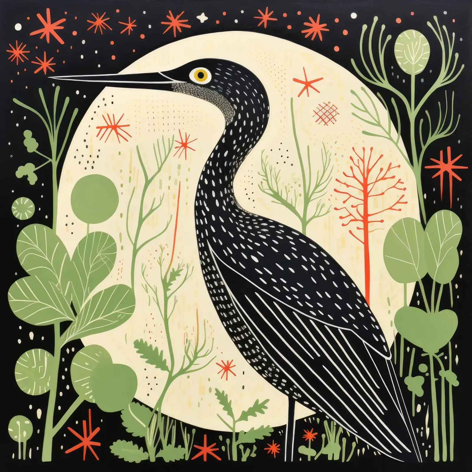 Groene Reiger 1 forex-plaat van Minimal Animal Art