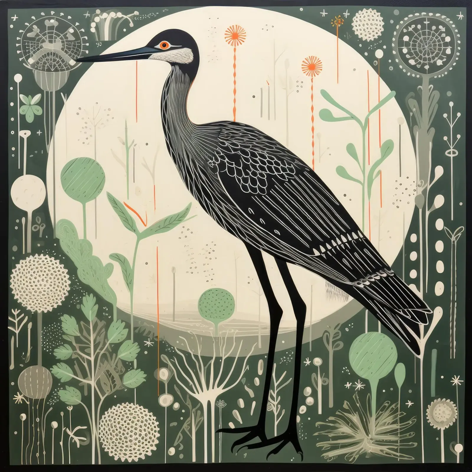 Airone Verde 4 poster con telaio in alluminio da Minimal Animal Art