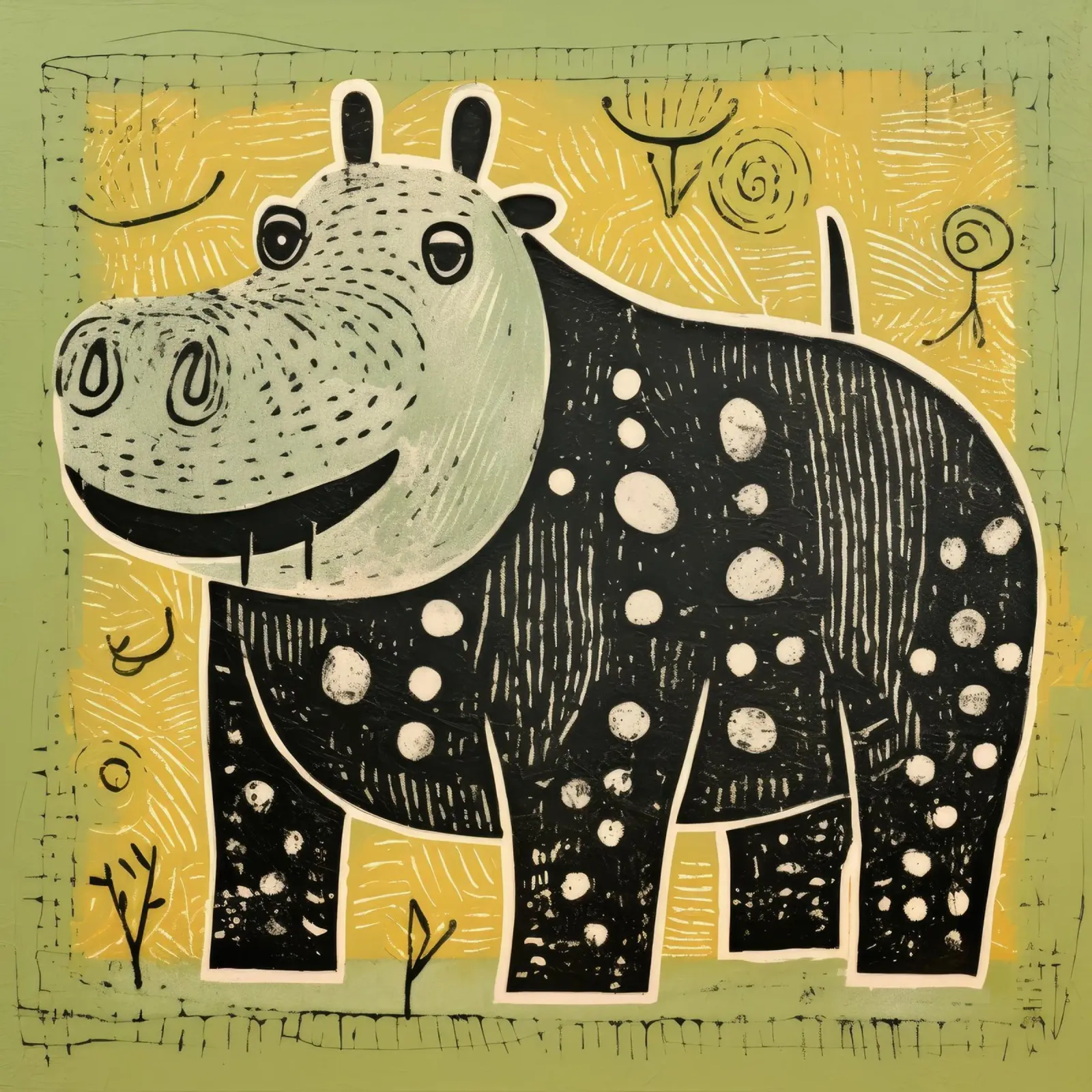 Green Hippopotamus 1 hahnemühle by Minimal Animal Art
