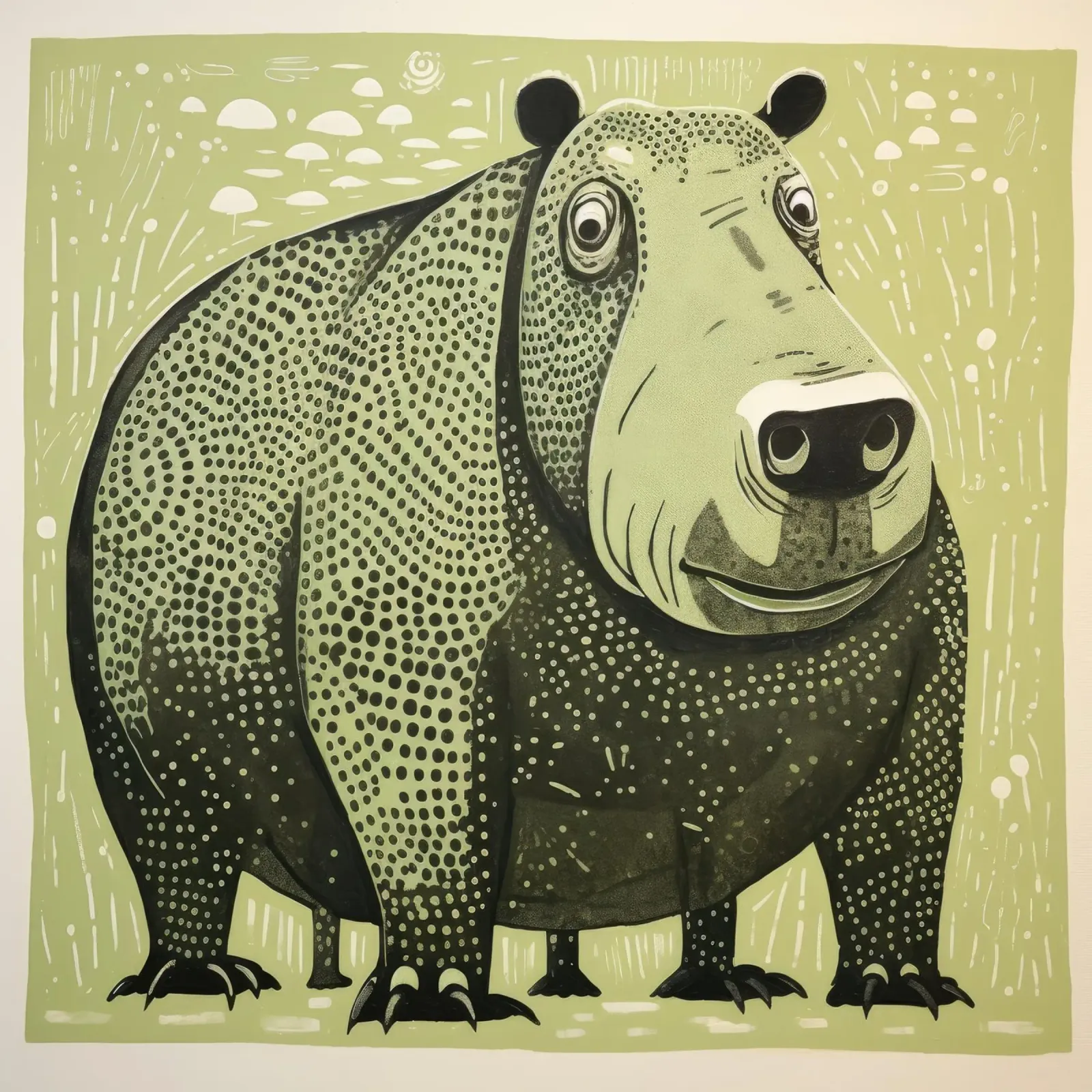 Ippopotamo verde 2 poster con telaio in alluminio da Minimal Animal Art