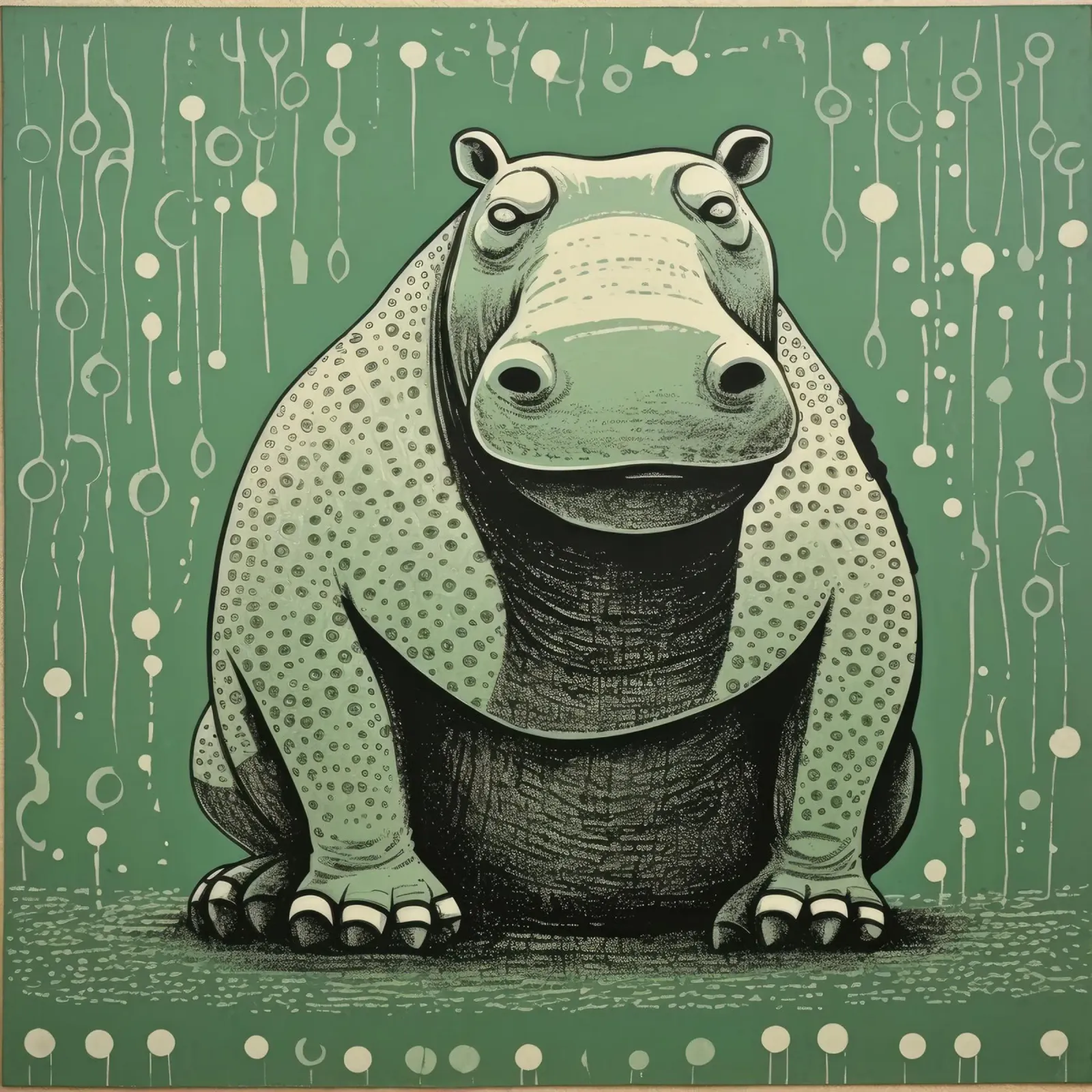 Ippopotamo verde 4 pellicola backlit da Minimal Animal Art