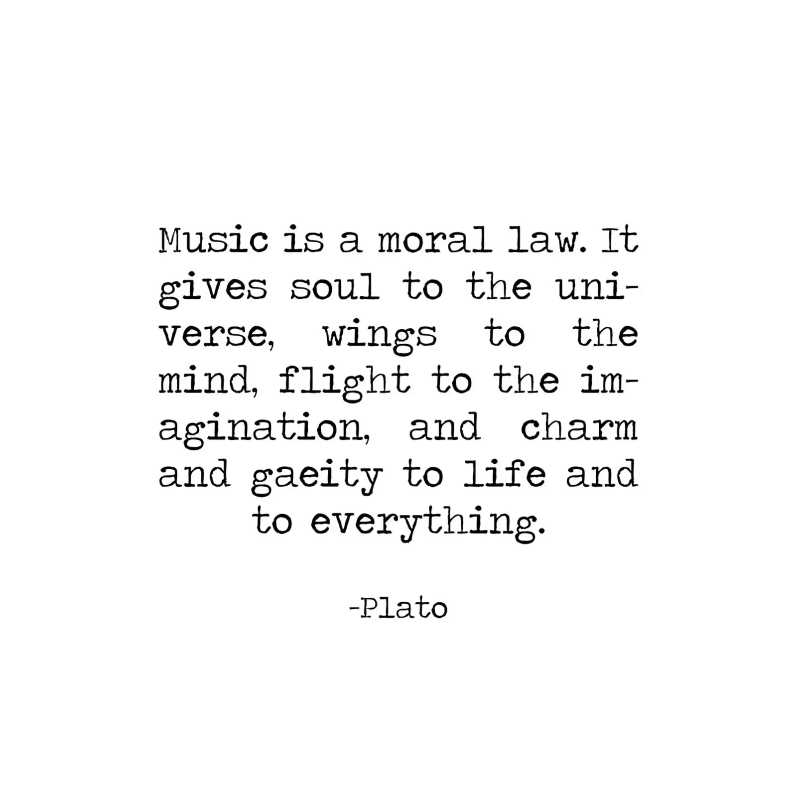 La musica è una legge morale, anima dell'universo citazione di Platone poster con telaio in alluminio da Summer Soul Co. - Quotes