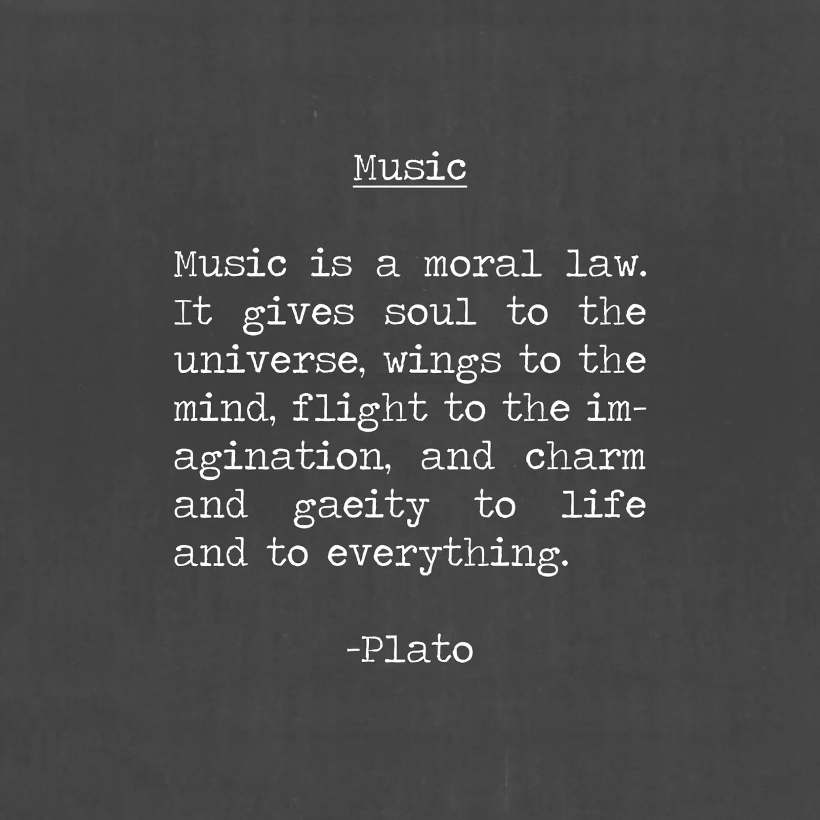 "La musica è una legge morale che dà anima all'universo" Platone poster con telaio in plastica da Summer Soul Co. - Quotes