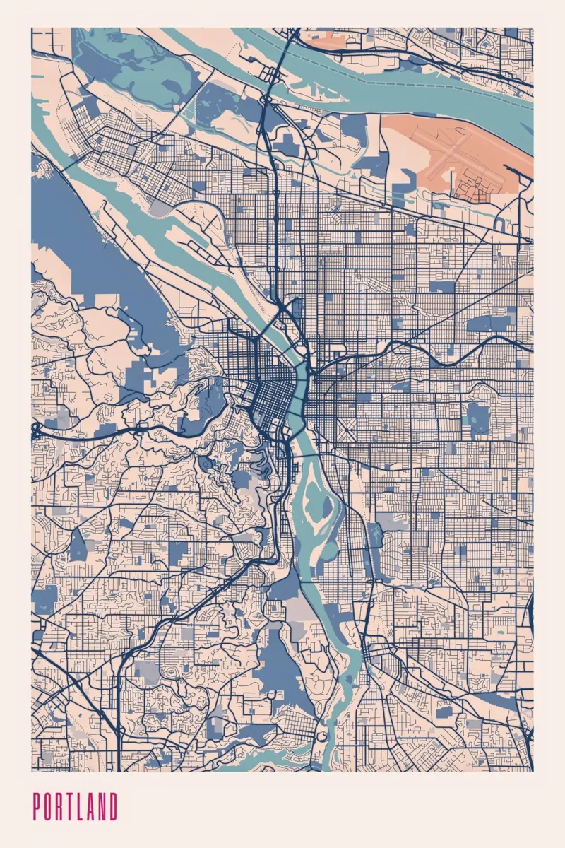 Portland - Città dei ponti poster con telaio in legno da MOOODZART