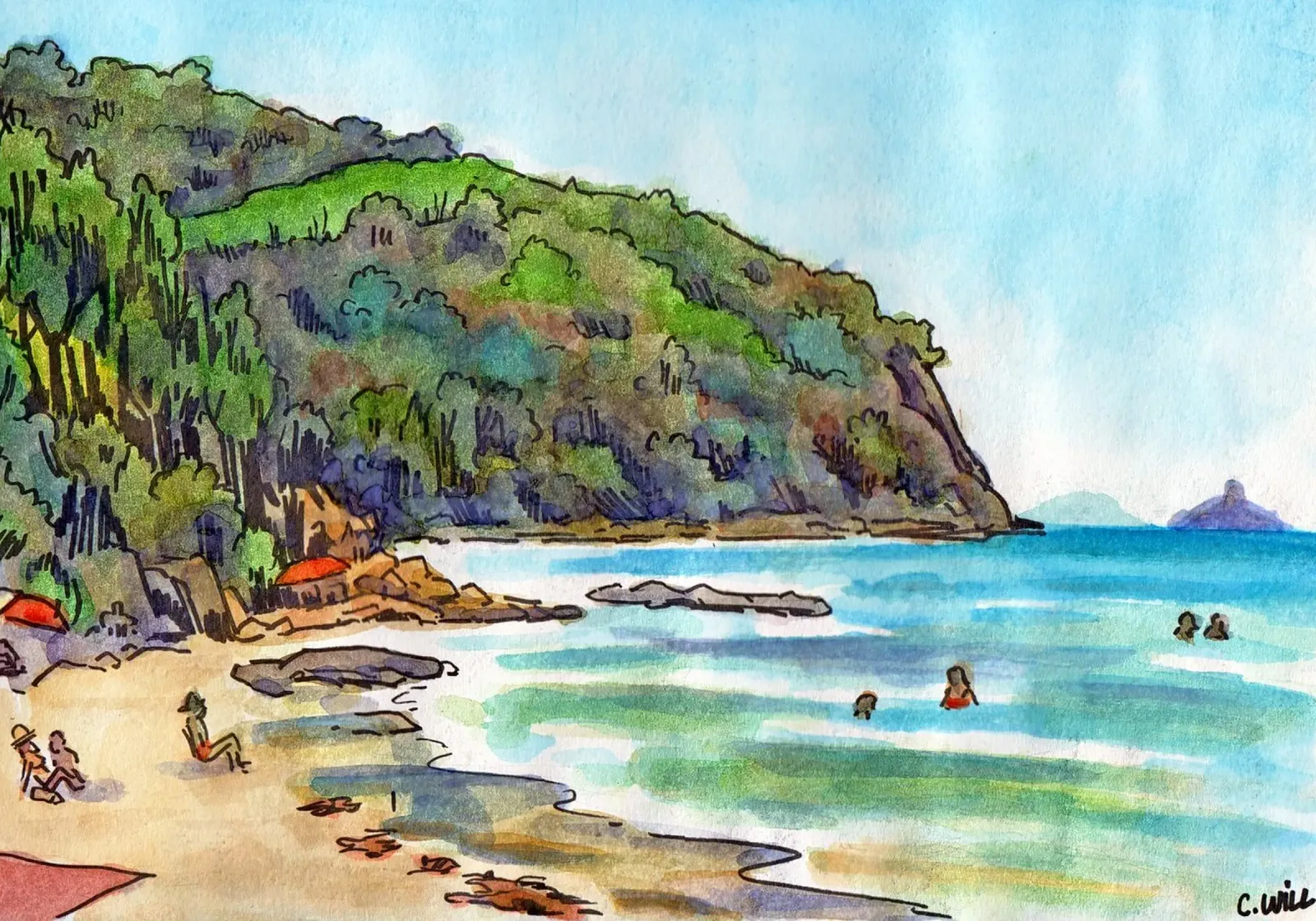 Spiaggia in Italia, Cala Violina poster con telaio in plastica da C.WILL
